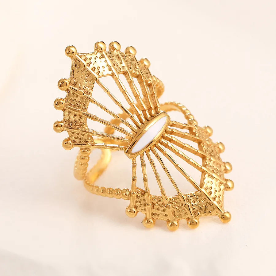 Adjustable Gold Crown Ring in Stainless Steel Adjustable Opening 18k real gold fan-shaped white eyes