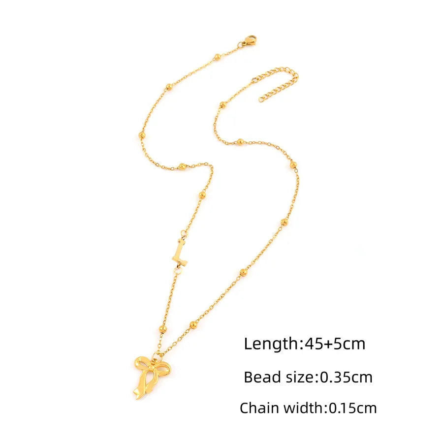 18K Gold Plated Bow Initial Pendant Necklace Gold L