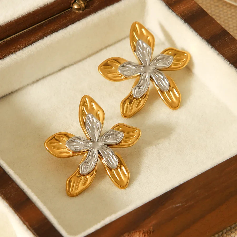Five-Petal Flower Earrings – Gold & Silver