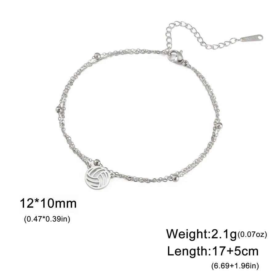 Stainless Steel Sports Pendant Bracelet Steel Color Volleyball-Double Layer Chain