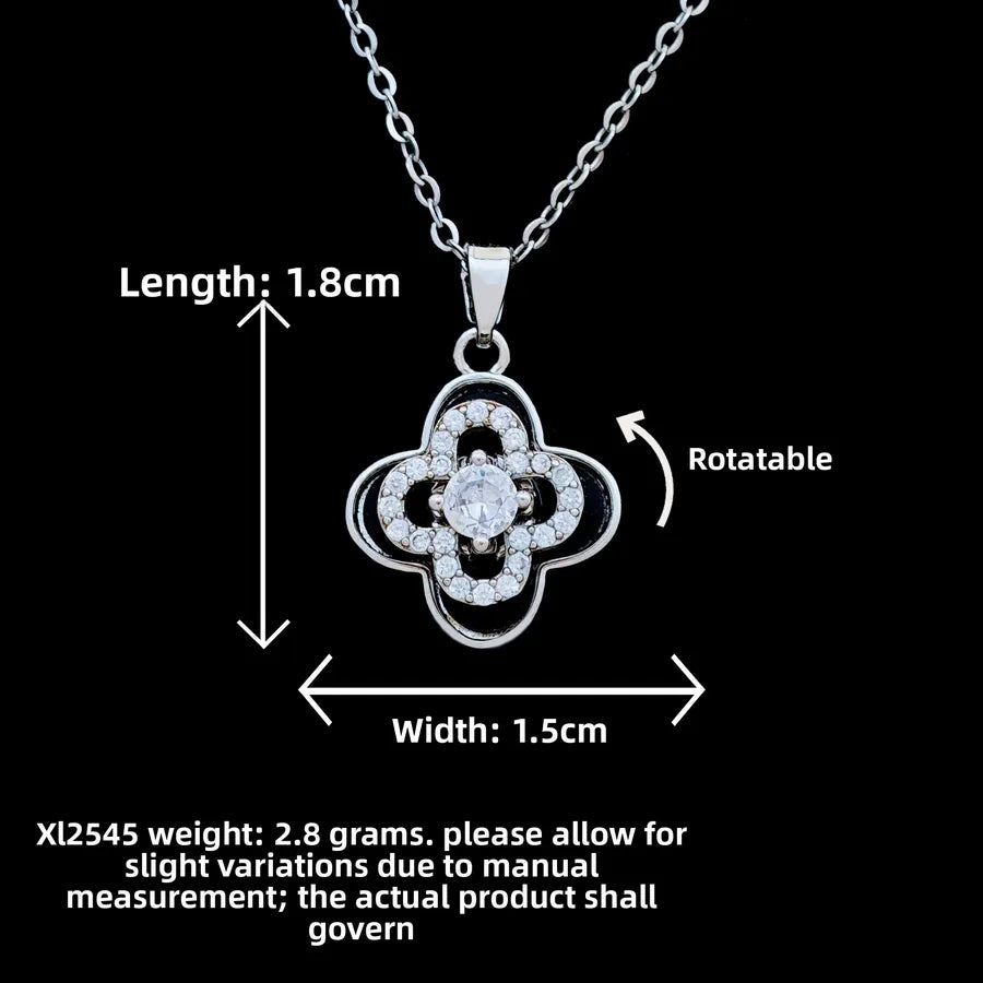 Butterfly & Whale Couple Pendant Necklace XL2545 Rotating Black Clover Necklace Silver