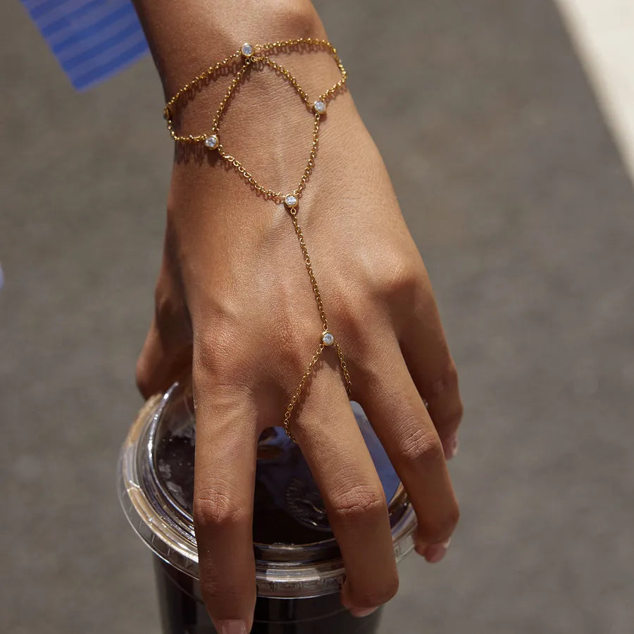 Gold Mesh Zircon Finger Bracelet for Women