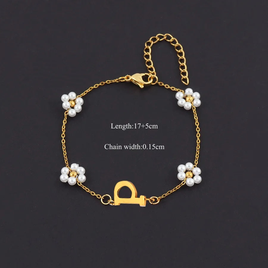 Gold Initial Pearl Bracelet – Vintage 18K Plated Gold p