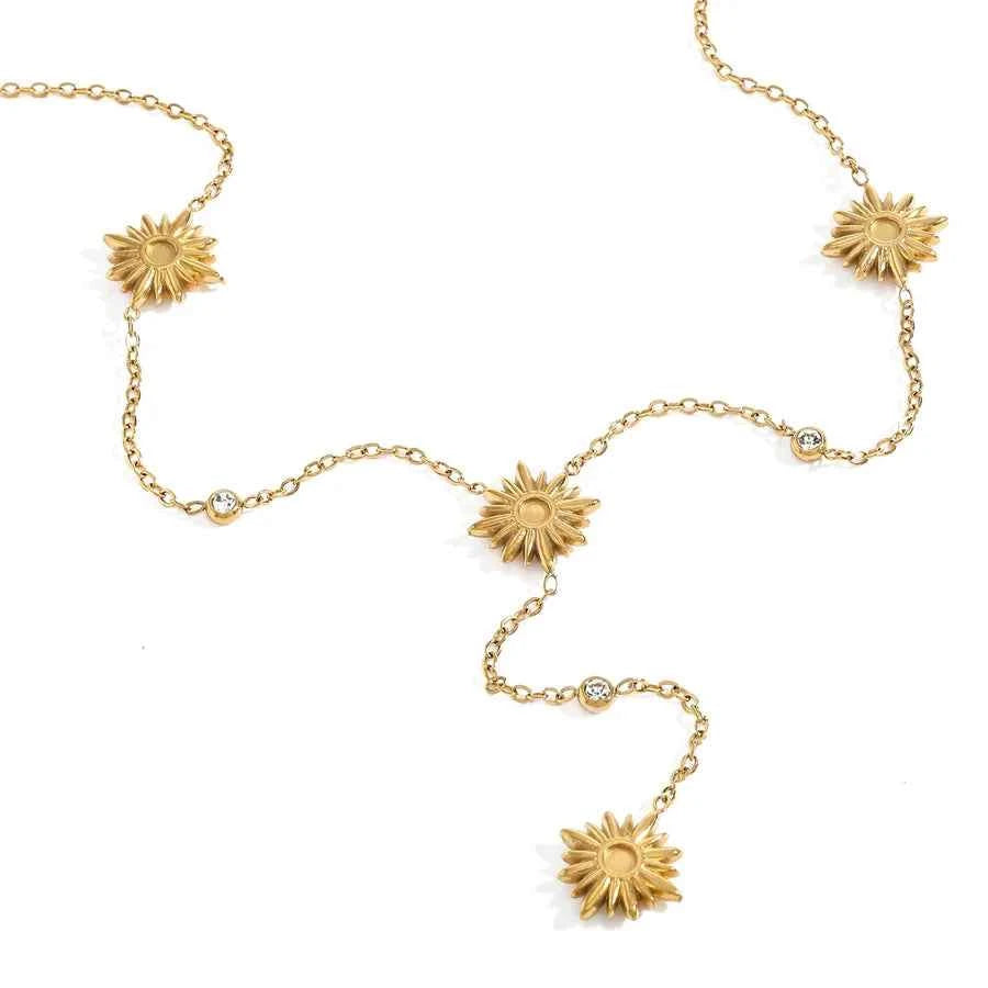 18K Gold Sunflower Zircon Stainless Steel Necklace