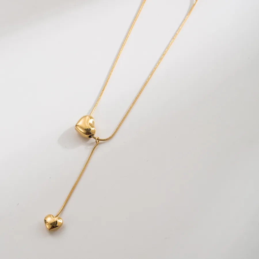 Double Heart Gold Plated Stainless Steel Necklace