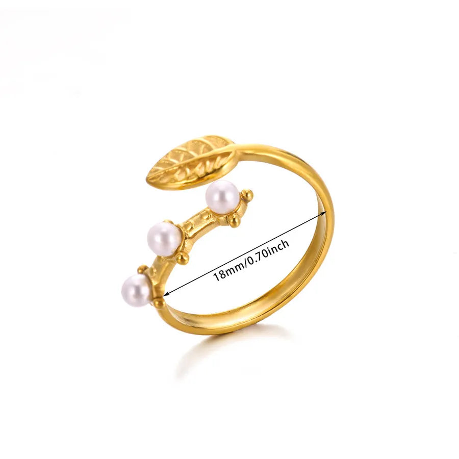 Gold Plated Geometric Leaf Stainless Steel Ring Average Size 2