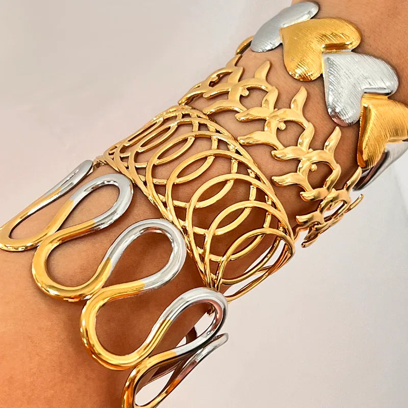 Gold Wave Leaf Heart Stainless Steel Bracelet