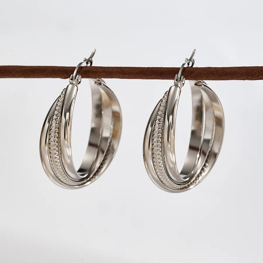 Minimalist Gold Plated Stainless Steel Hoop Earrings A (31x8.5mm; Needle Thickness: 0.8mm) 1 Pair Package