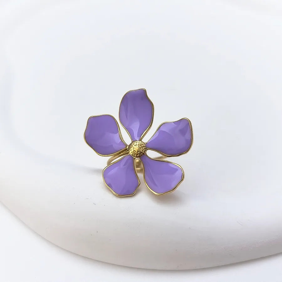 18K Gold Plated Adjustable Flower Ring Adjustable Opening Purple