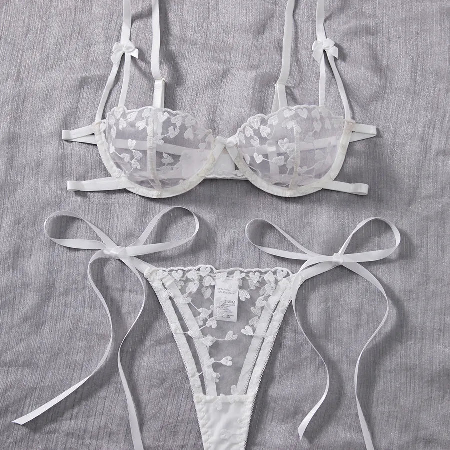 Women's Sheer Lace Lingerie Set White