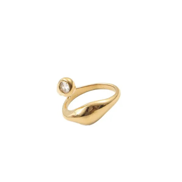 18K Gold Plated Titanium Steel Ring with Zirconia