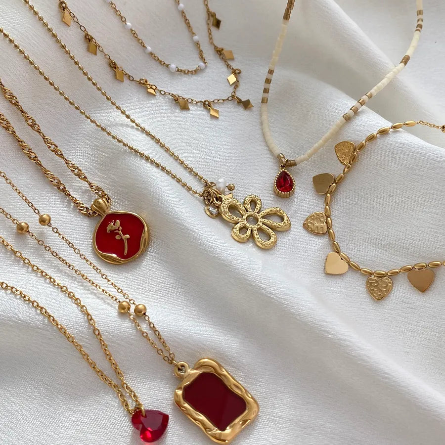 Gold Plated Titanium Steel Floral Geometric Necklace