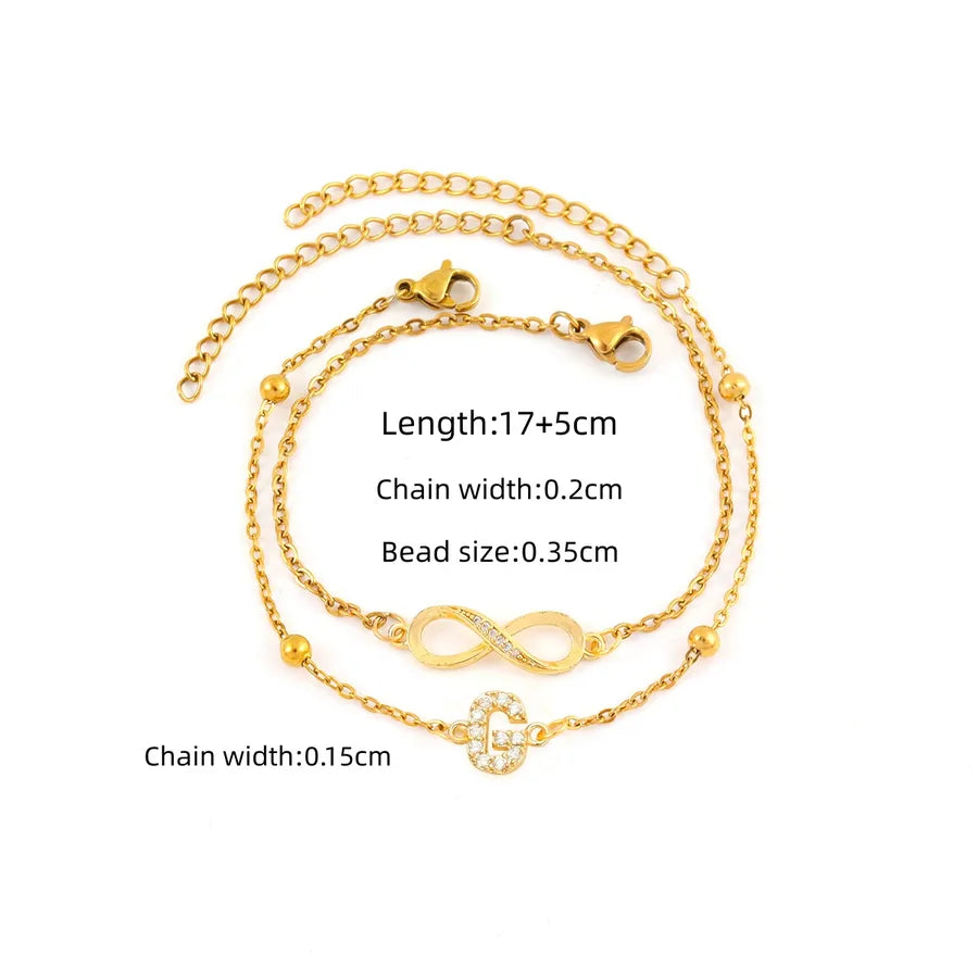 Gold Initial & Infinity Bracelet Set for Women Gold G