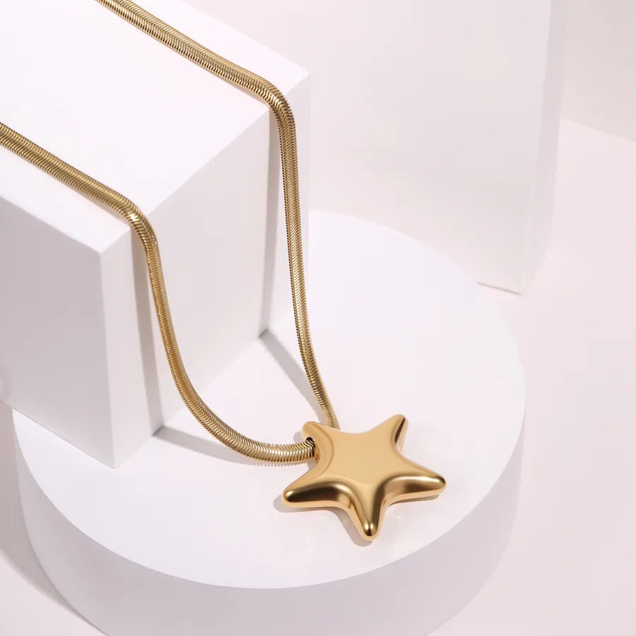 18K Gold Star Pendant Snake Chain Necklace