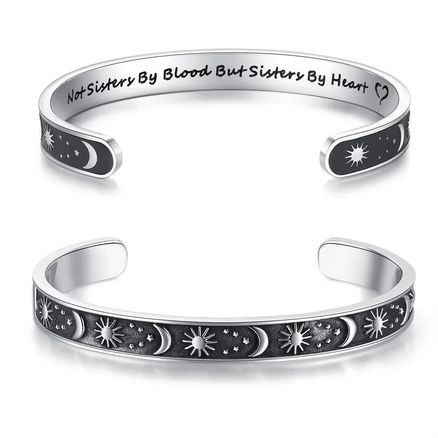 Retro Heart Stainless Steel Bangle 60- Sister Gifts - Sun & Moon -_yythk