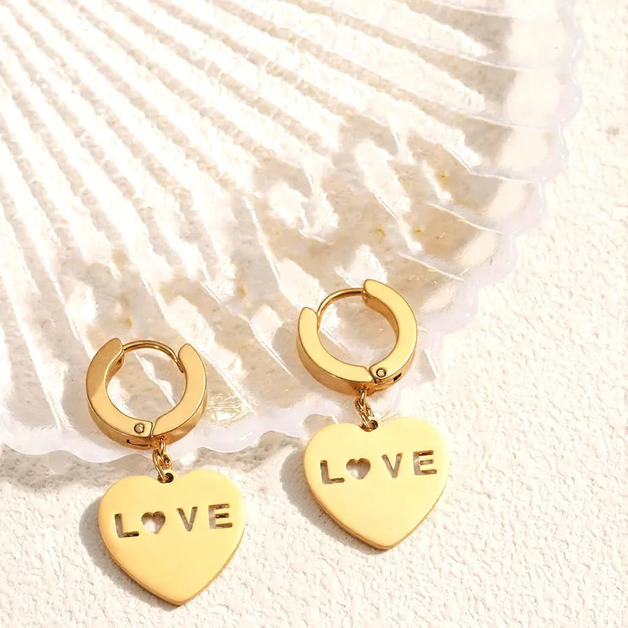 Gold Plated Heart & Butterfly Stud Earrings Average Size Gold 001#