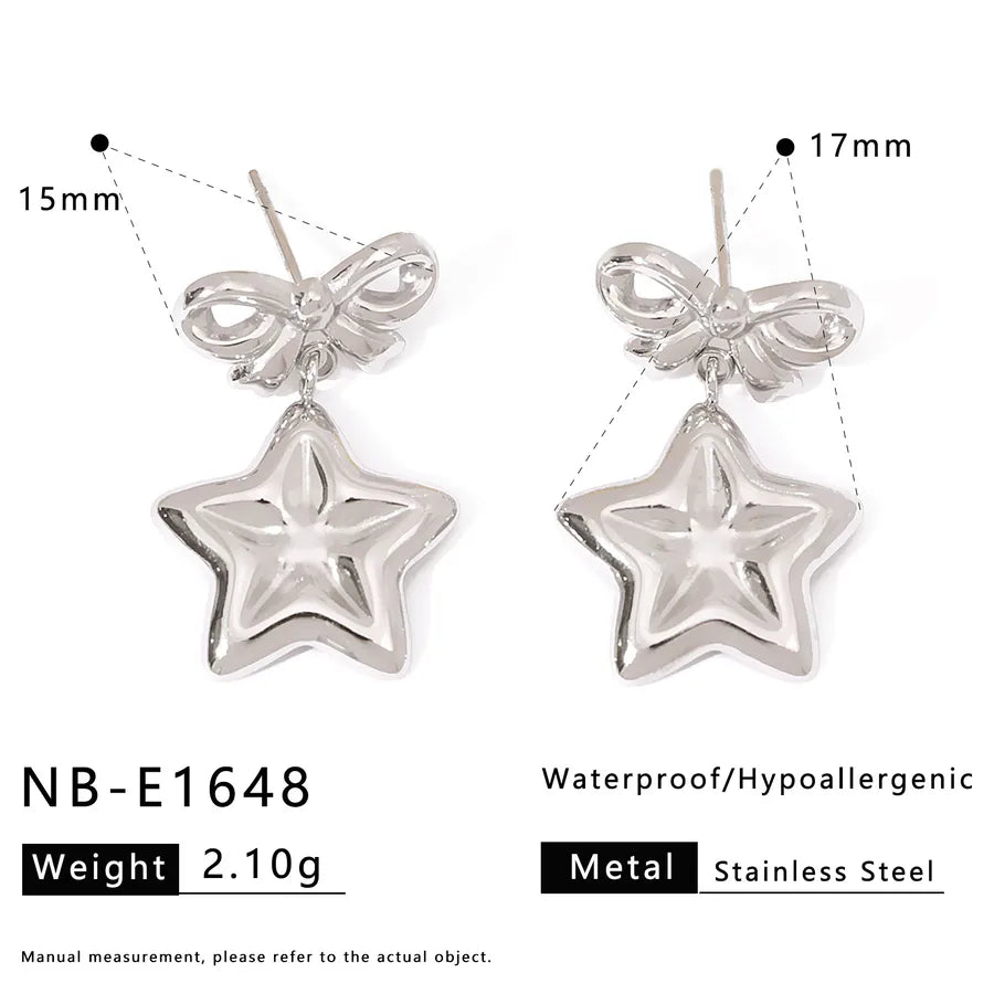 18K Gold Star & Bow Stainless Steel Earrings Average Size NB–E1648