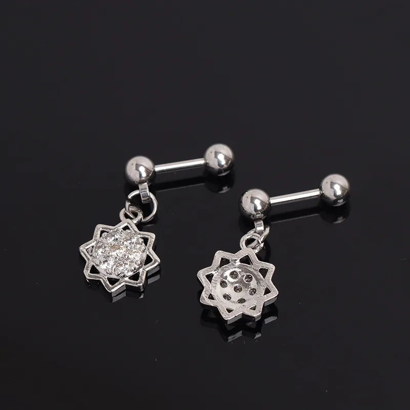 Boho Flower Zircon Stainless Steel Stud Earrings
