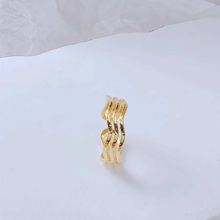 Gold Bamboo Titanium Steel Open Ring Adjustable Opening Golden Hydraulic J09