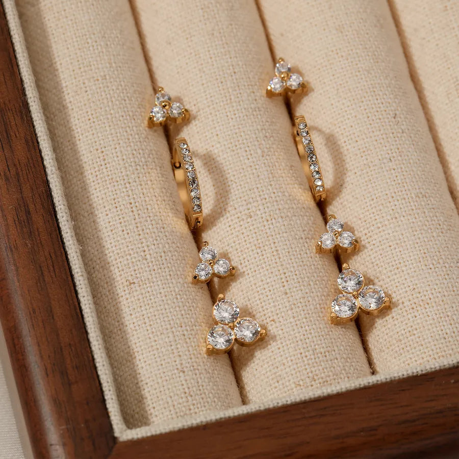 Gold Plated Clover & Hoop Stainless Steel Earrings