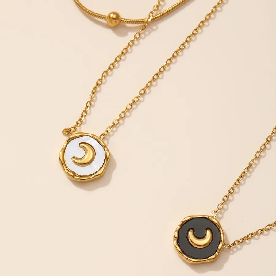 18K Gold Moon Pendant Necklace - Stainless Steel