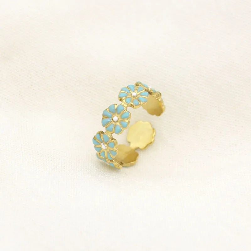 Leaf Enamel Stainless Steel Open Ring for Women Style 12