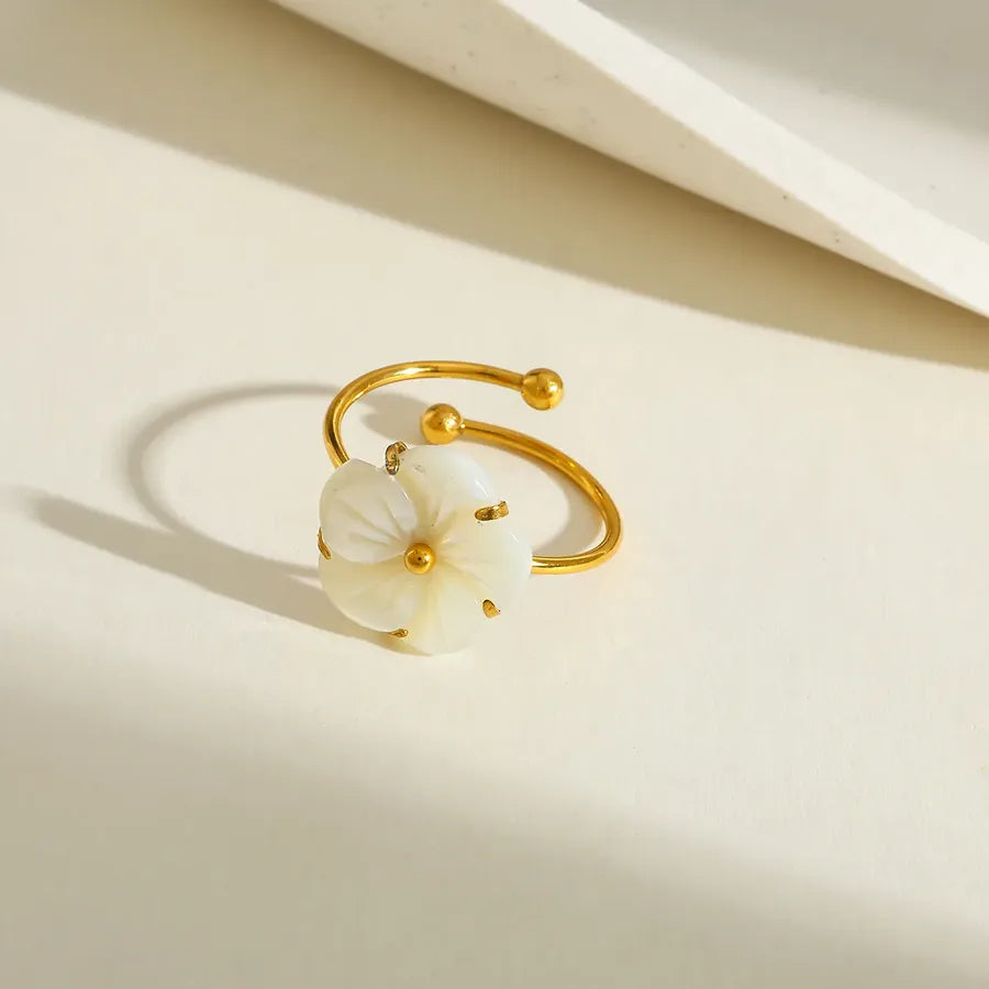 18K Gold Plated Flower Shell Open Ring