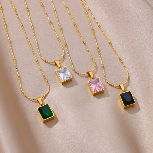 Colorful Zirconia Geometric Pendant Necklace