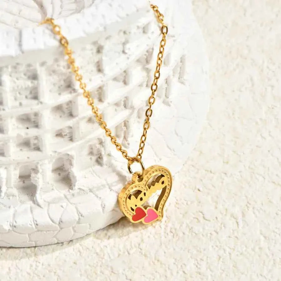 Gold-Plated Heart & Flower Pendant Necklace