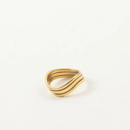 18K Gold Plated Triple Wave Titanium Ring