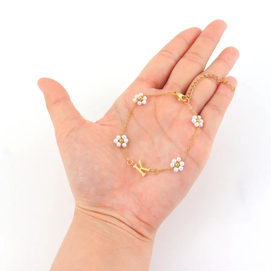 Gold Initial Pearl Bracelet – Vintage 18K Plated