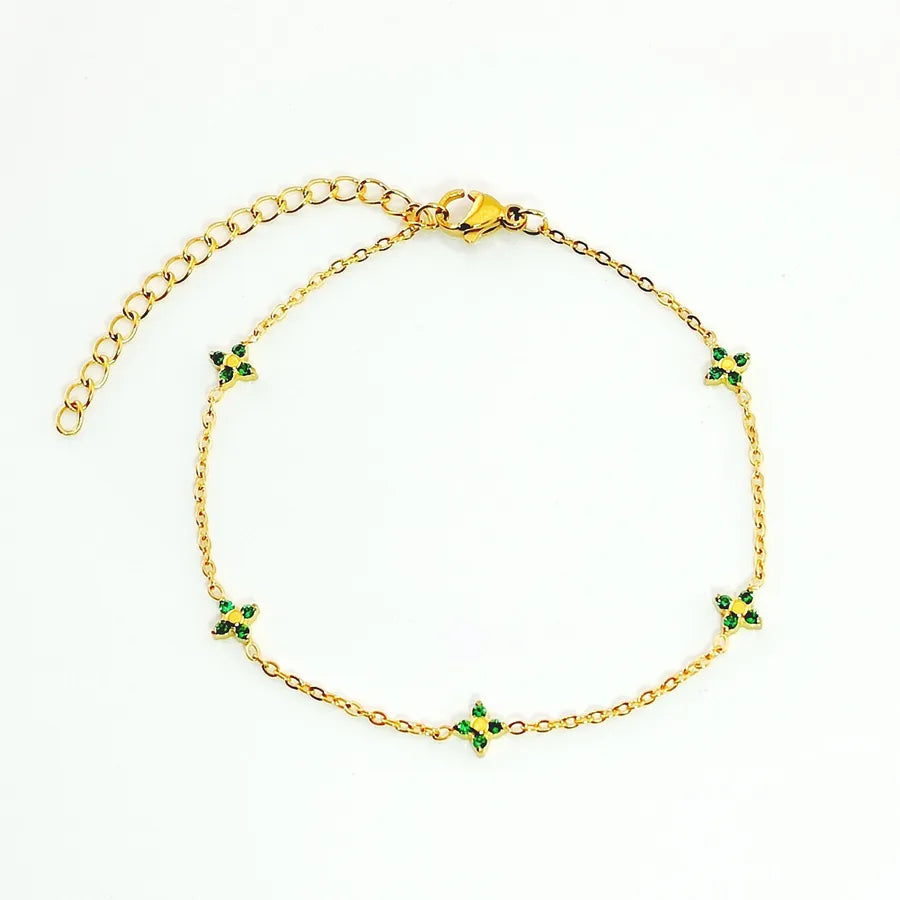 Four Leaf Clover Starry Sky Bracelet B0002-2 Gold Green Zircon Bracelet