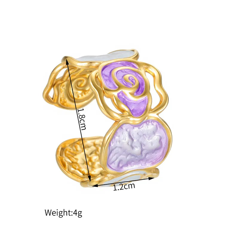 18K Gold Plated Enamel Stainless Steel Ring R882-Purple
