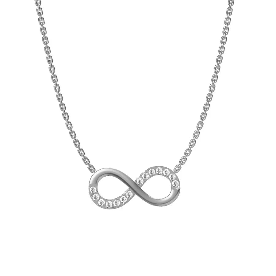 Titanium Infinity Necklace with Zircon N0071S Steel Color 14 Pieces