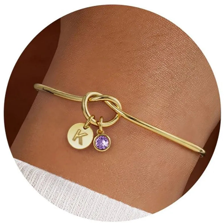 Stainless Steel Birthstone Initial Bracelet February-K