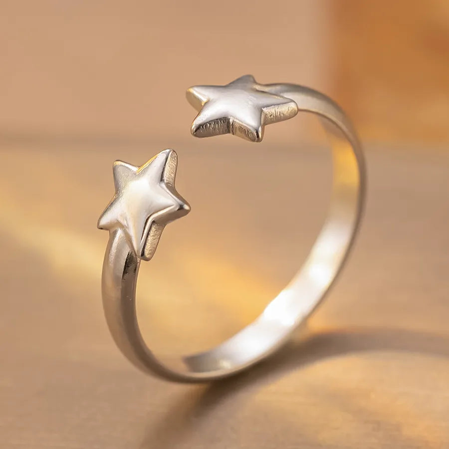 Geometric Titanium Steel Star Ring for Women K168 Steel Color Ring Open