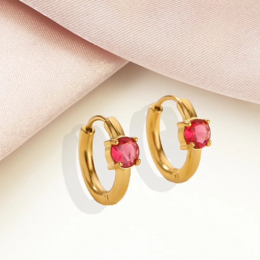 Minimalist Geometric Birthstone Hoop Earrings