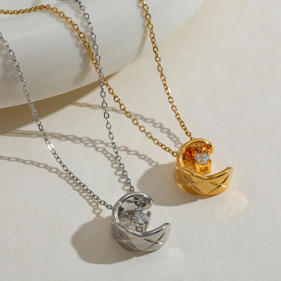 Gold C-Shaped Diamond Pendant Necklace