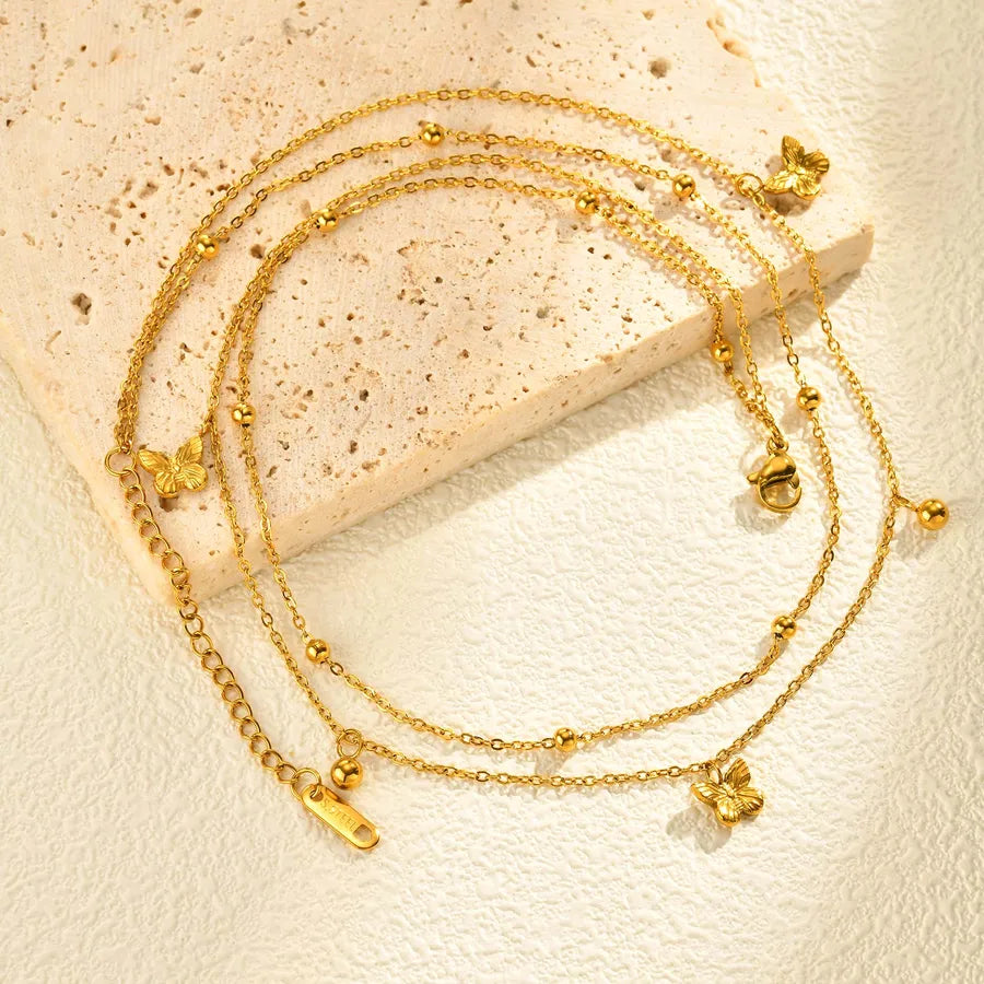 Butterfly Double Layer Gold Necklace
