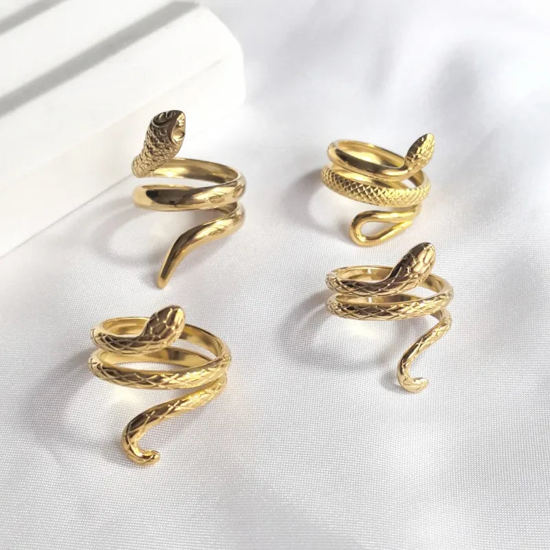 18K Gold Snake Open Ring – Stainless Steel