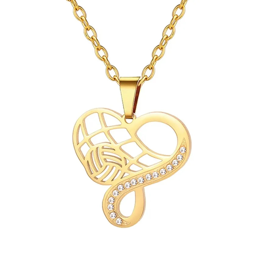Stainless Steel Sports Pendant Necklace Gold Heart Volleyball