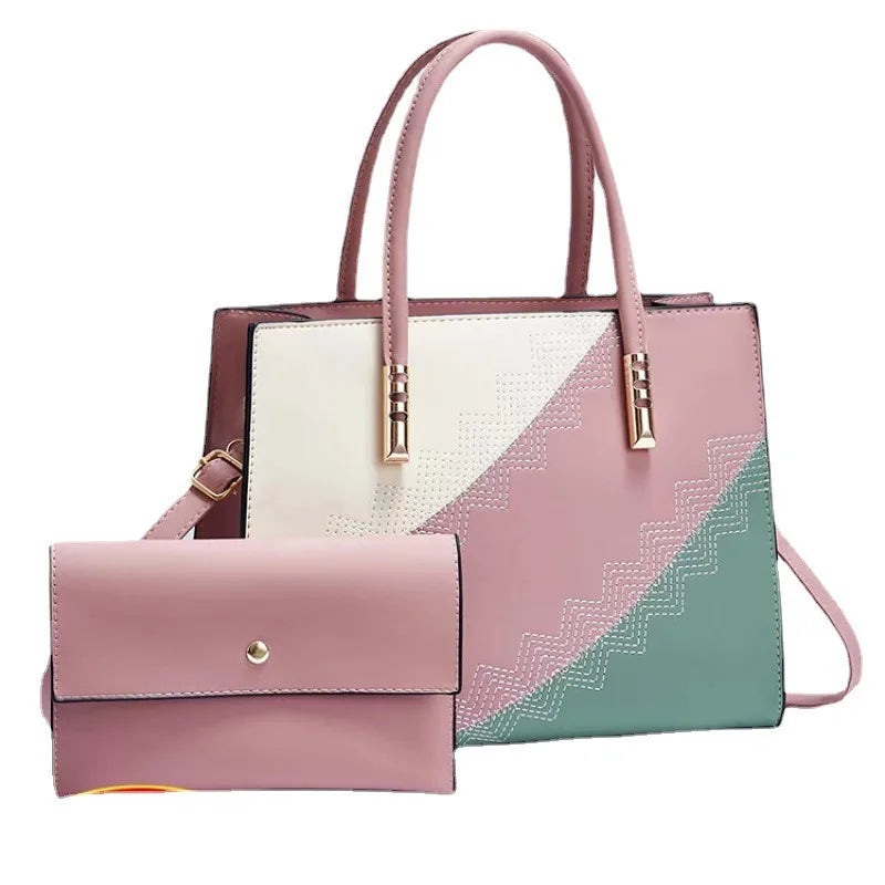 Color Block PU Shoulder Crossbody Handbag Set