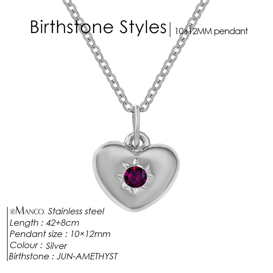14K Gold Heart Birthstone Necklace for Women June Purple Steel