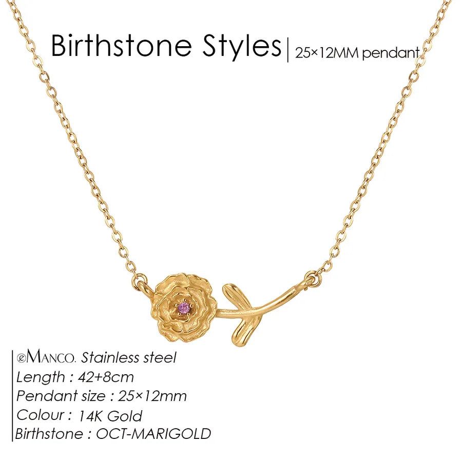 14K Gold Plated Flower Pendant Necklace October Pink 14K Gold