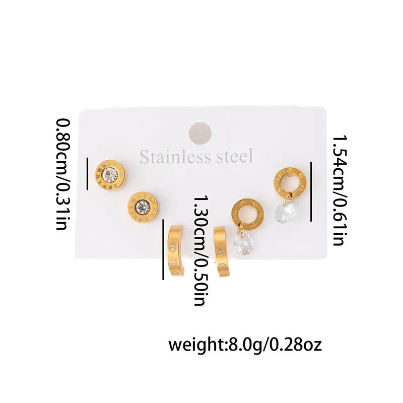 Titanium Steel Heart Earrings for Women Round Diamond 0980