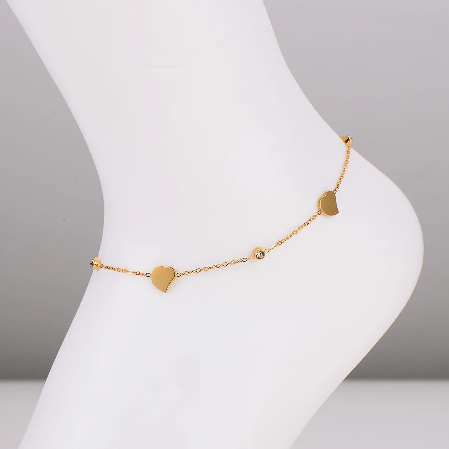 Gold Heart Anklet with Diamond Accent