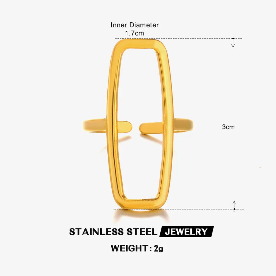 18K Gold Plated Hollow Rectangle Ring for Women
