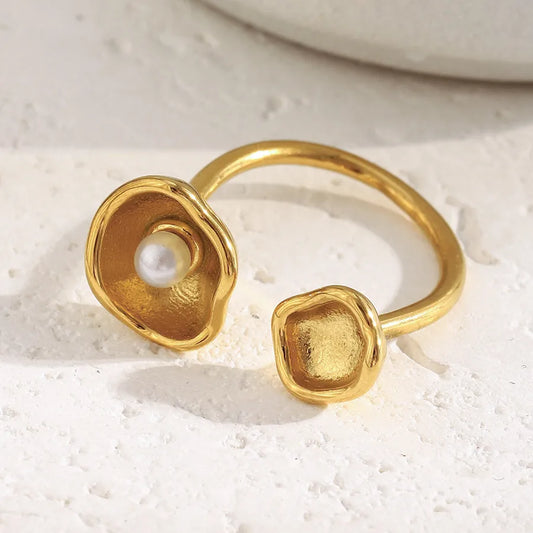 Vintage Pearl Open Ring in 18K Gold Plated Steel