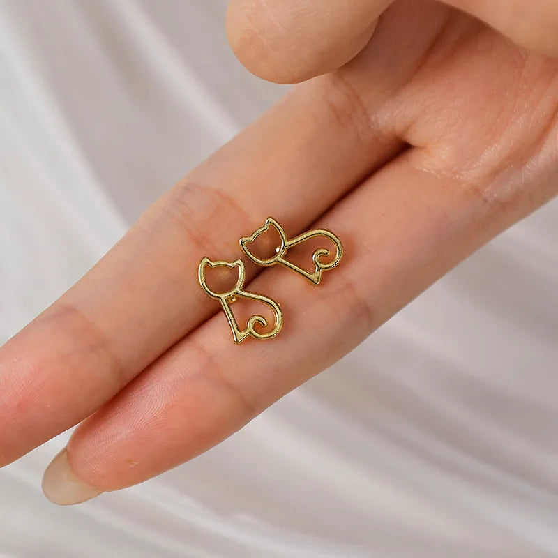 Gold Cat Ear Stainless Steel Stud Earrings