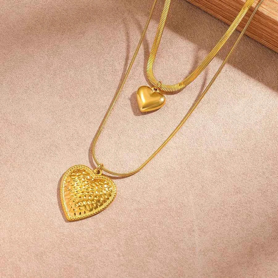 Double Layer Heart Pendant Necklace – Gold Plated